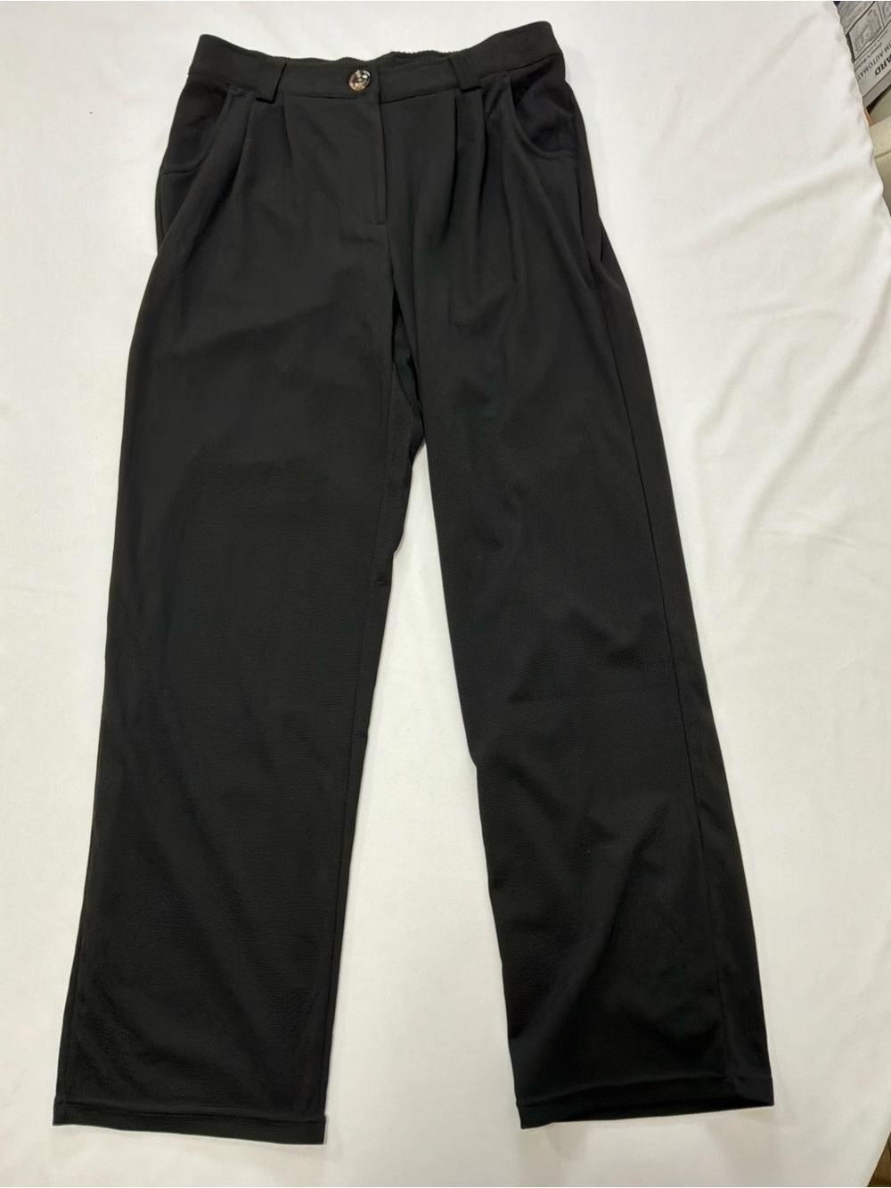 Women's Black Pleated Waffle-Knit Wide-Leg Trousers